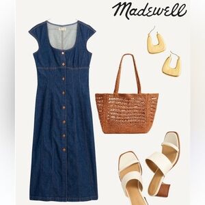 Madewell Denim Midi Dress Scoop Neck In Benton Wash